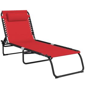 Outsunny Folding Chaise Lounge Chair, 4-Position Backrest, Pillow, Breathable Mesh for Patio, Garden Sun, Poolside, Wine Red