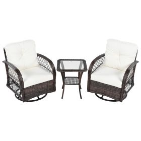 3-piece Outdoor Chair&Table Set Chat Set 2-person Rattan Seating Group with Two Swivel Chairs and a Square Table for Garden, Patio, or Balcony, B