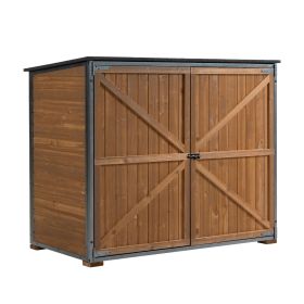 Outdoor Storage Cabinet 50.4"L X 26.8"W X 41"H, Garden Shed Tool Shed with Metal Frame Structure for Backyard Garden Patio Lawn (Brown)