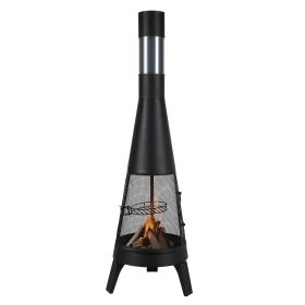 Chiminea, 20 Inch Outdoor Wood Burning Firepit, Conical Fireplace for BBQ & Warming, Outside Wooden Fire Pit with Grill Mesh