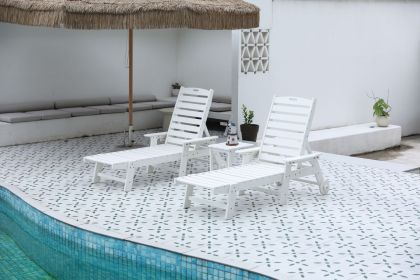 Lounge Chair with Side Table, 3-Piece Oversized Chaise Lounge Chair Setwith Wood Texture,White, All Weather Patio Lounge Chair with 5 Positions
