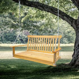Front Porch Swing with Armrests;  Wood Bench Swing with Hanging Chains; for Outdoor Patio ; Garden Yard;  porch;  backyard;  or sunroom; Easy to