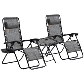 Outsunny Zero Gravity Chair Set with Side Table, Folding Reclining Chair with Cupholders & Pillows, Adjustable Lounge Chair for Pool, Backyard, L