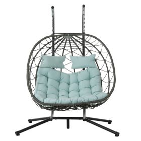 2 Persons Egg Chair with Stand Indoor Outdoor Swing Chair Patio Wicker Hanging Egg Chair Hanging Basket Chair with Stand for Bedroom Living Room