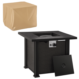 Outsunny 30 Inch Outdoor Propane Gas Fire Pit Table, 50,000 BTU Auto-Ignition Square Wicker-effect Gas Firepit with Ceramic Tabletop, Lid