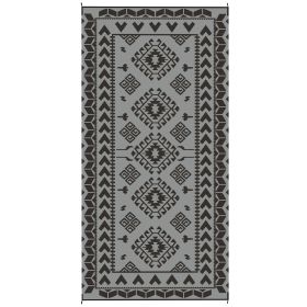 Reversible Outdoor Rug, Waterproof Plastic Straw With Carry Bag, 9 X 18, Black & Gray Rhombus Patchwork (Option: Gray)