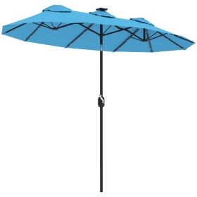 Double-sided Patio Umbrella, 9.7 Outdoor Umbrella With Tilt And Crank, LED Solar Light And 12 Ribs, Light Blue (Color: Blue)