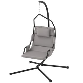 Hammock Chair With Stand And PA Coating Cushion, Hanging Swing Chair With Steel Frame For Indoor And Outdoor, Gray (Option: Gray)