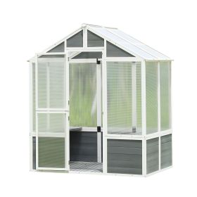 Greenhouse, Wooden Greenhouse Polycarbonate Garden Shed for Plants, 76''x48''x86'' Walk-in Outdoor Plant Gardening Greenhouse for Patio Backyard (Color: as Pic)